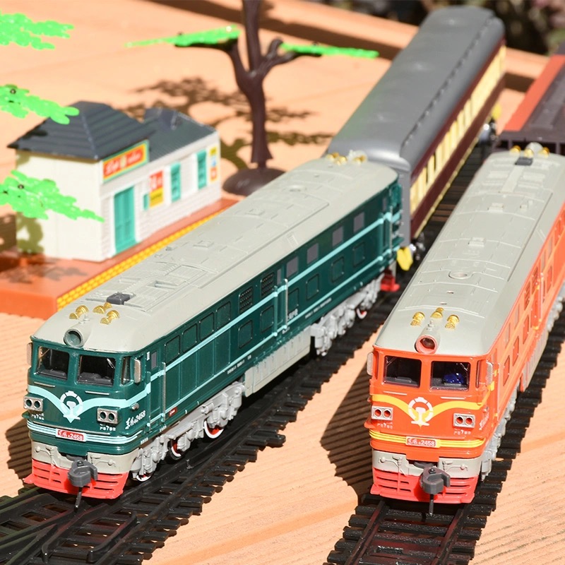 Children's toy green leather train Dongfeng 4B internal combustion engine train car simulation electric rail car model high speed rail boy