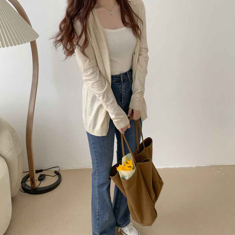 Strappy Dress with Cardigan, High-End Thin Ice Silk Knitted Cover-Up for Women, Spring and Autumn Mid-Length Sun Protection Long-Sleeved Jacket