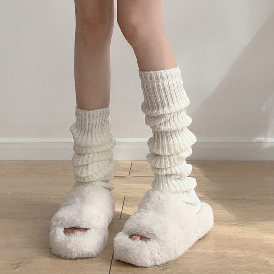 Night teaching room knitted socks jk white socks women's calf covers spring and autumn snow boots pile socks y2k