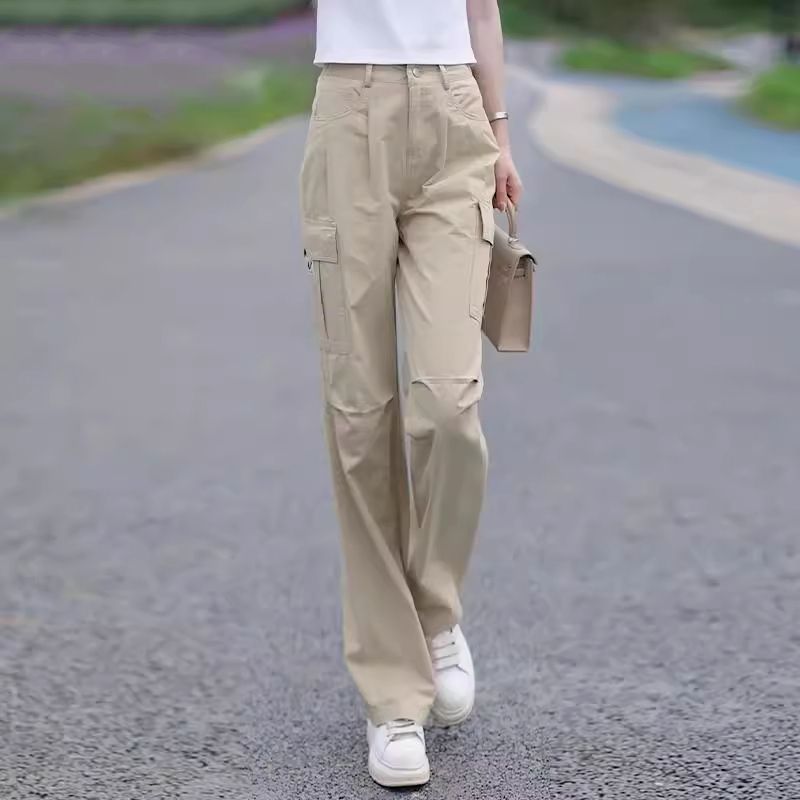 Khaki Cargo Pants for Women, 2026 Summer New Style, High-Waisted, Slimming, Casual, Versatile, Narrow Wide-Leg Pants Khaki Cargo Pants for Women, 2026 Summer New Style, High-Waisted, Slimming, Casual, Versatile, Narrow Wide-Leg Pants