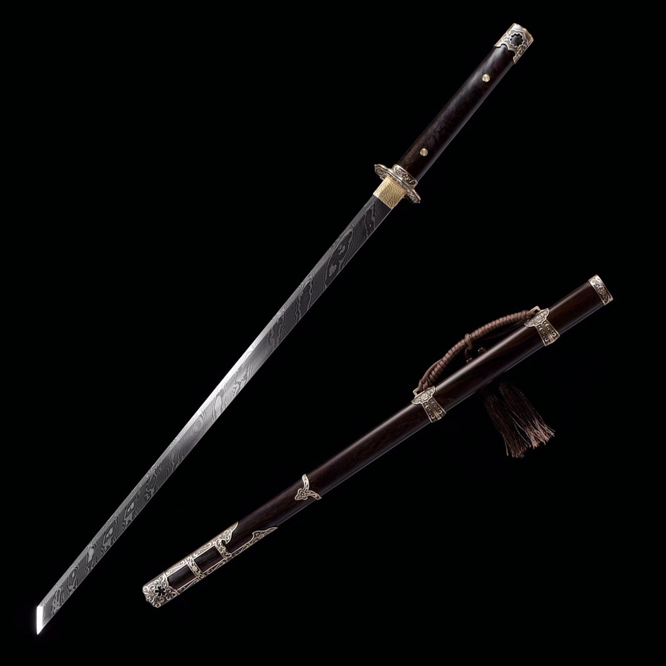 🌟 大马士革钢唐横刀扭转纹风月唐横刀Copper装黑檀户外防身神器🏹-刀