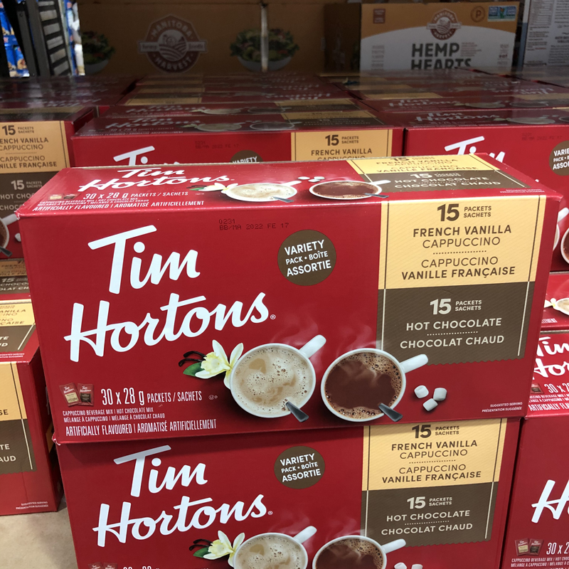 Spot Canada Tim Hortons instant coffee hot chocolate cocoa powder vanilla cappuccino 30 packs-Taobao