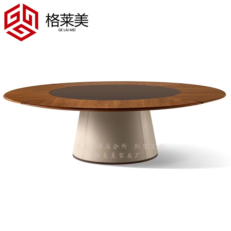 New Chinese Hotels Solid Wood Electric Dining Table Hotel Hotpot Table Boxes 15-20 National People's Congress Round-table Clubhouse Customised
