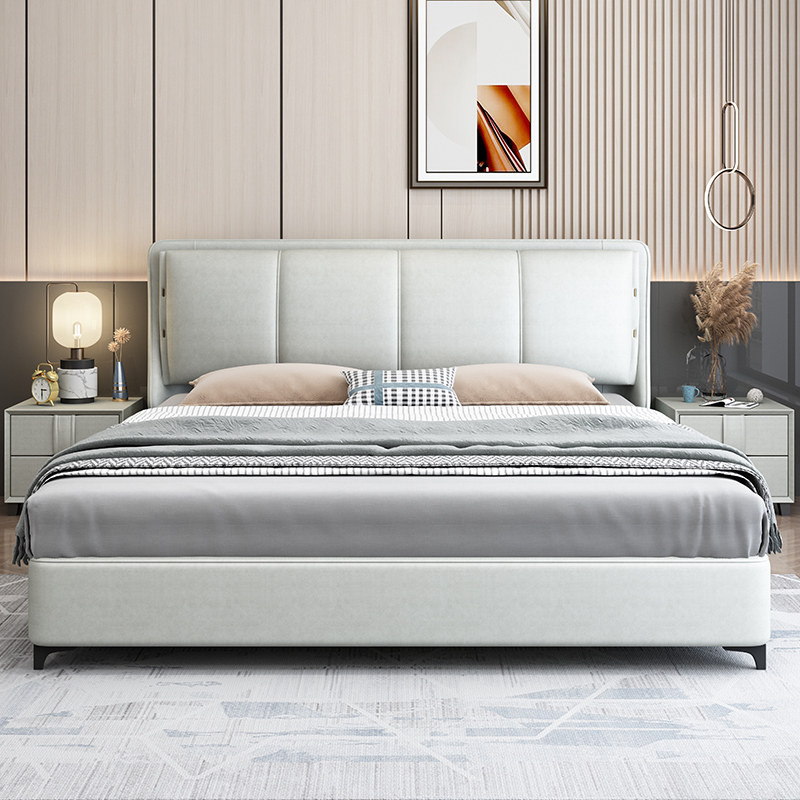 Modern minimalist technology pudding bed 1 5m 1 8m double bed in Nordic solid wood soft bag bed tatami