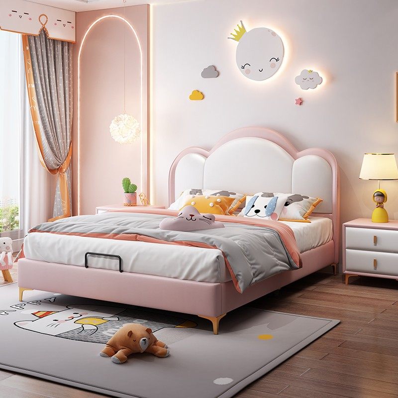 Children's solid wood bed girl princess room 1 5 meters cloud bed boy light luxury teen modern minimalist single bed