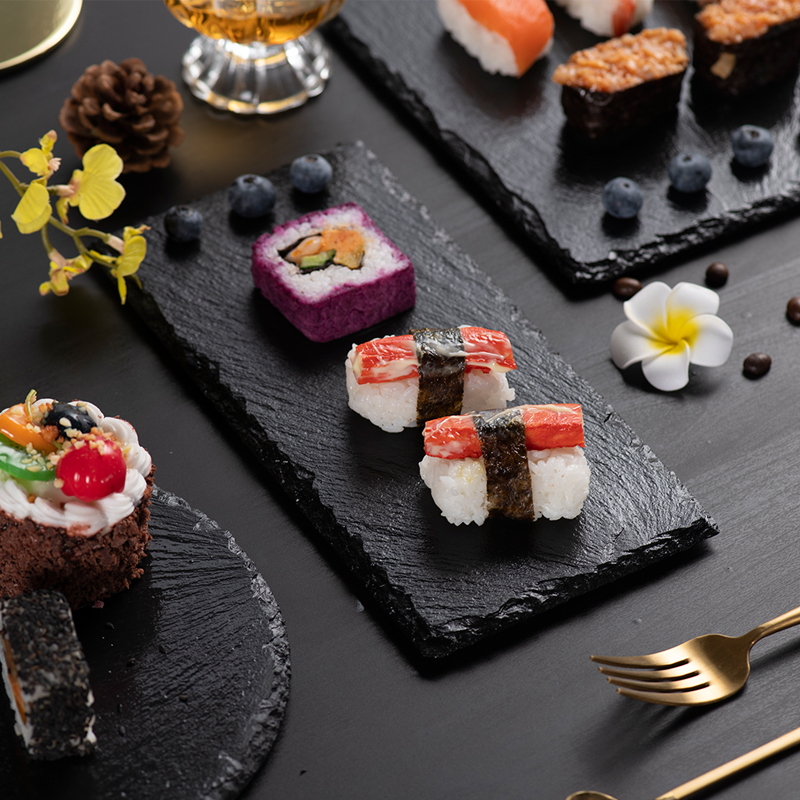 Natural Stone Plate Mat, Dessert Plate, Western-Style Steak Plate, Slate Plate, Japanese-Style Tableware, Sushi Plate, Barbecue Presentation Plate
