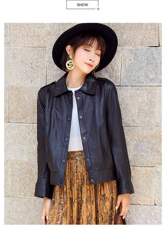 2020 Hained New Leather Women Short Lapel Slim Sheep Leather Leather Leather Jacket - Quần áo da