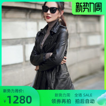 Spring and Autumn Haining new leather leather womens long locomotive sheep jacket windbreaker slim jacket