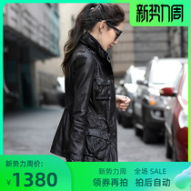 New spring and autumn old leather leather clothing long womens sheep leather motorcycle slim leather jacket coat size