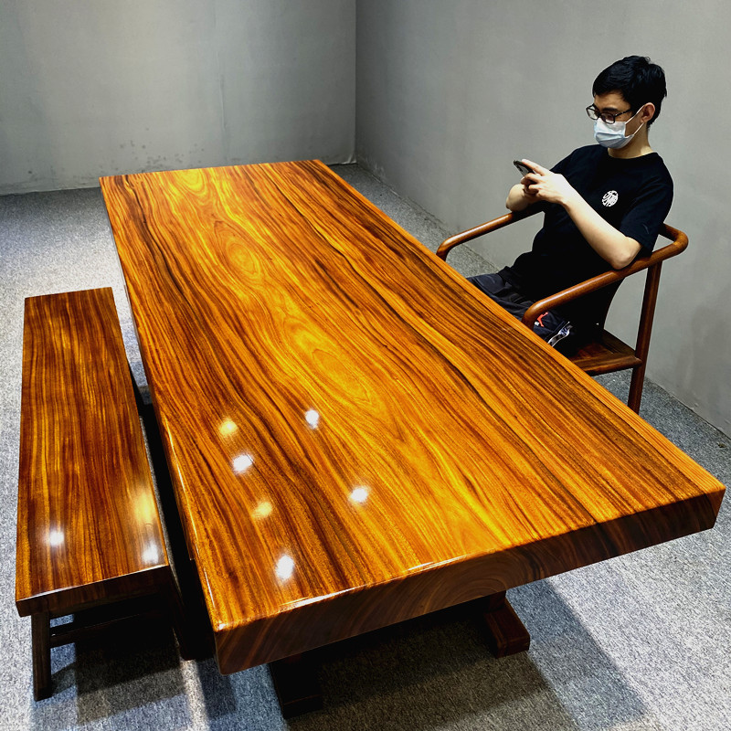 Okan Solid Wood Large Plate Table Ba Flowers New Chinese Tea Table Table And Chairs Combined Boss Office Bench Whole Log Tea Table