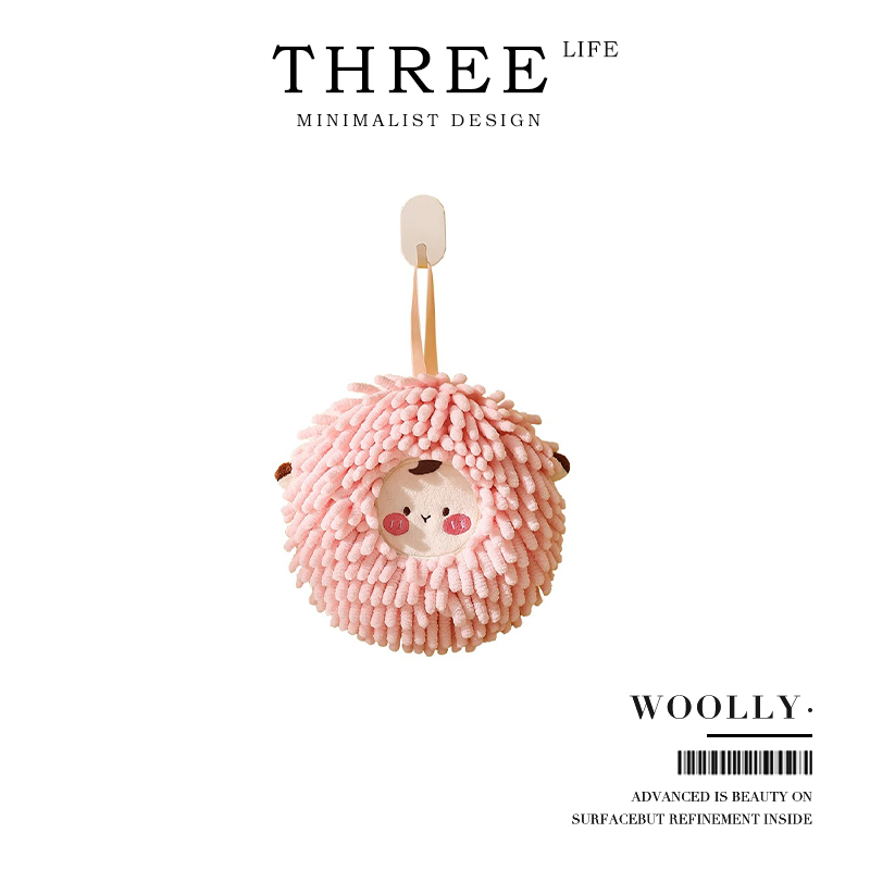 Tlife·Woolly·Cute Chenille Hanging Hand Towel, Thickened for Bathroom, Super Absorbent |   Happy Sheep
