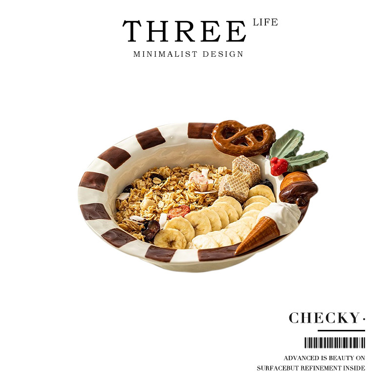 Tlife·Checky·餐具手绘浮雕甜品盘子可爱高颜值陶瓷餐盘 | 趣奇