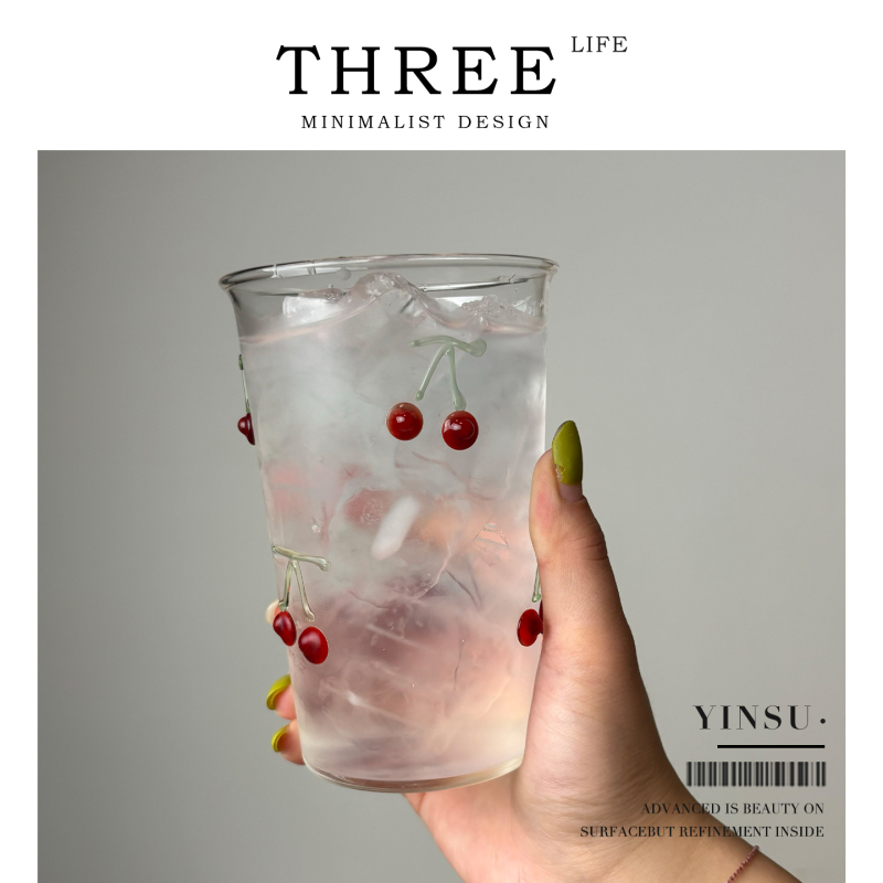 Tlife· Yinsu· Glass Cup with High Aesthetic Design, Cherry Drink Coffee Cup | Ying Xu Tlife· Yinsu· Glass Cup with High Aesthetic Design, Cherry Drink Coffee Cup | Ying Xu