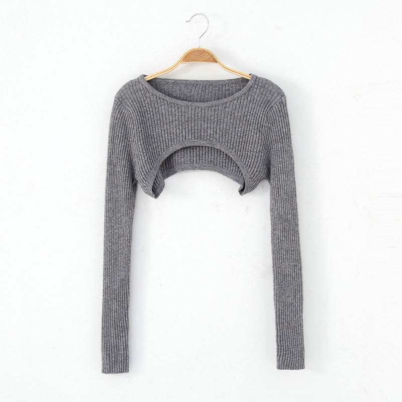 Ultra-Short Knitted Shawl for Women, Autumn Korean Style New Design, Layered Long-Sleeve Blouse, Ribbed Top