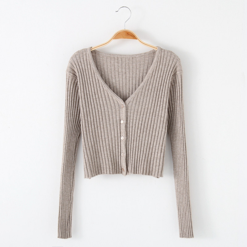 Black Ultra-Short V-Neck Knitted Jacket for Women, New Style, Ribbed, High-Waisted, Slim-Fit Cardigan Sweater with Long-Sleeve Shawl