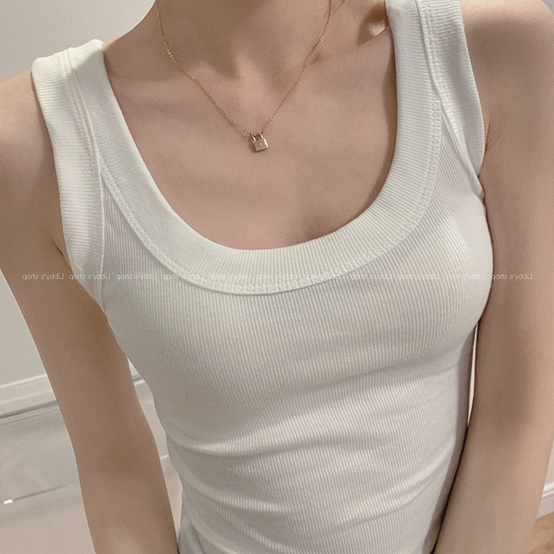 Threaded inner strap suspender top woman 2022 summer new round neck underlay versatile look slim outside wear anti-light vest