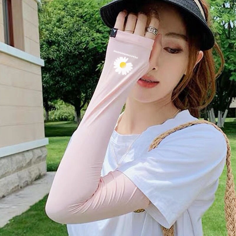 Sunscreen Sleeves Small Daisy Ice Sleeves Women Ins Nets Red Ice Silk Sunscreen Sleeves Students New breathable anti-UV