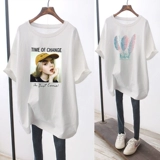 Длинная модная хлопковая приятная телу футболка с коротким рукавом для беременных, средней длины, свободный крой