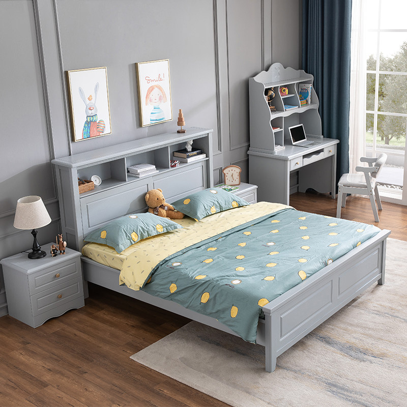 American-style solid wood bed white pastoral style double 1 8 m 1 2 home modern minimalist European princess children's bed