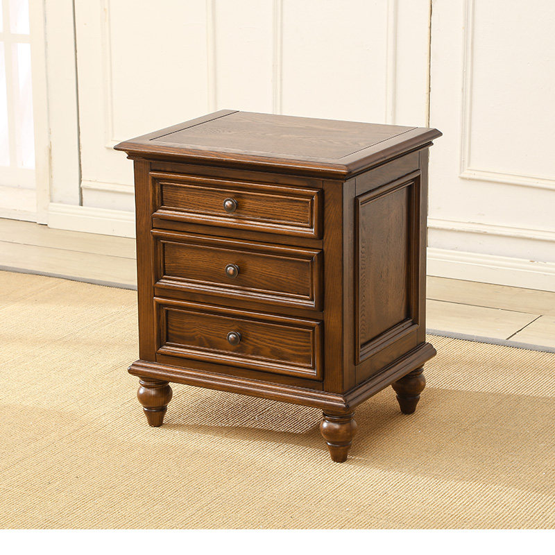 American bedside table solid wood furniture bedroom with drawer storage cabinet retro European bedside cabinet ash wood side cabinet
