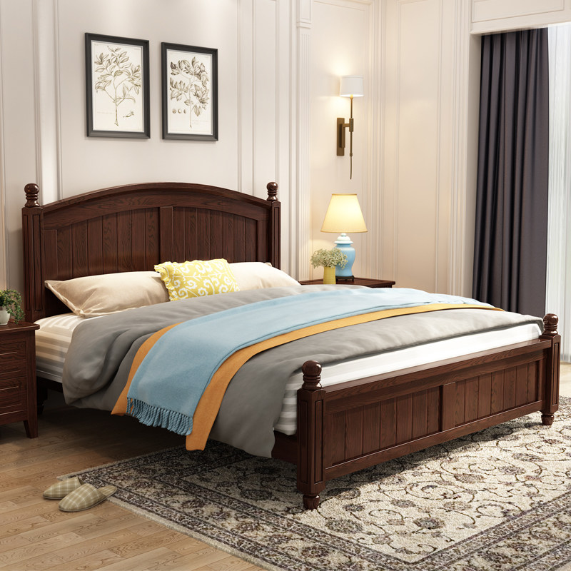 American-style solid wood bed double bed master bedroom wedding bed with storage European-style modern minimalist 1 8-meter high box bed small apartment