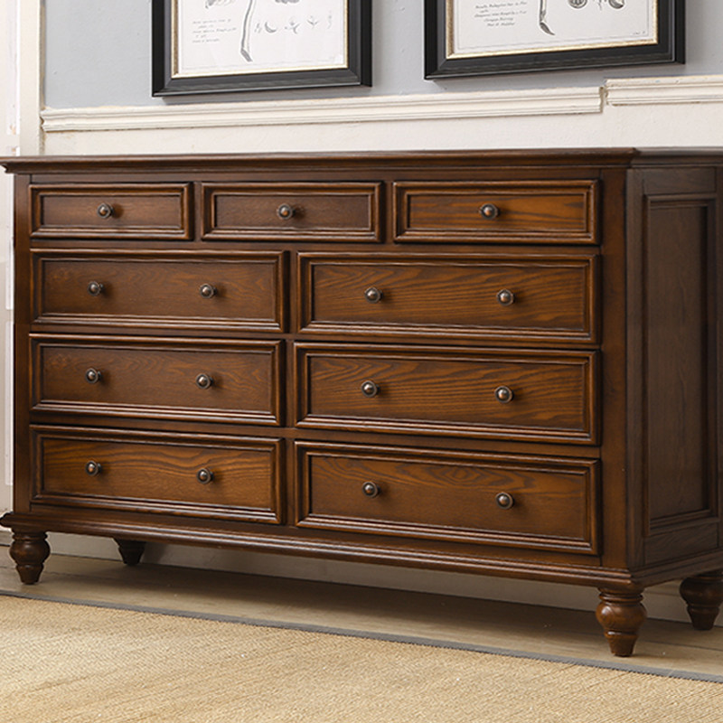 American solid wood drawer cabinet country bedroom storage storage cabinet living room combination nine drawers