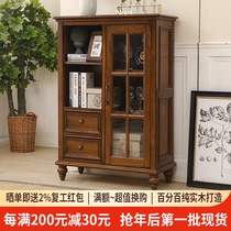 American retro countryside short cabinet containing lockers white wax solid wood double door glass living room side cabinet wine cabinet