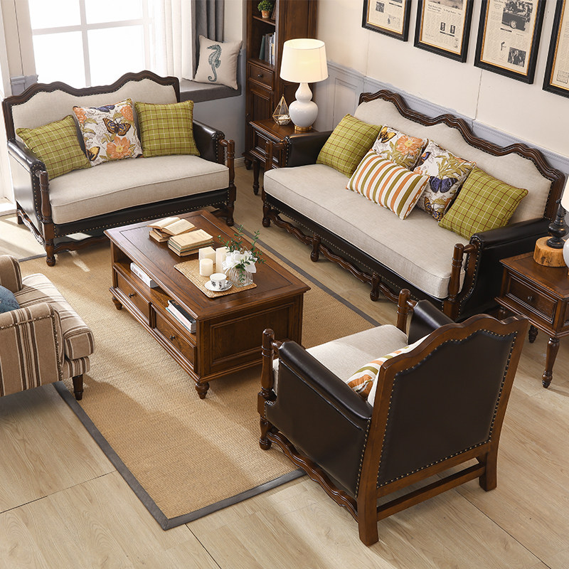 American sofas combined full solid wood European-style size family living room furniture minimalist style ultra slim leather fabric sofa