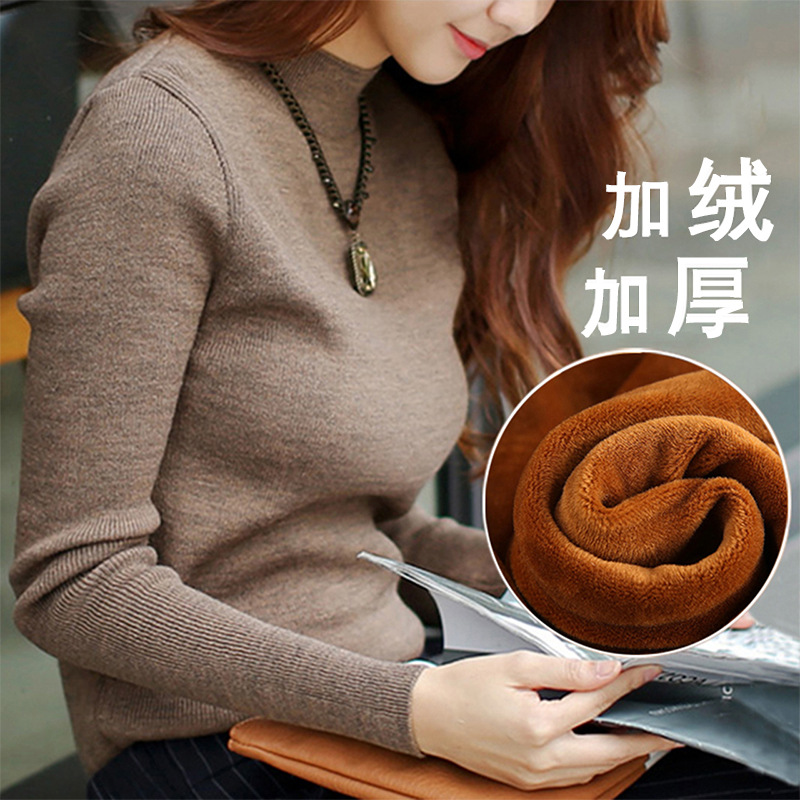 Northeast thickened and velvet cold knitted sweater Harbin Snow Township tourism warm equipment women's sweater base shirt tide