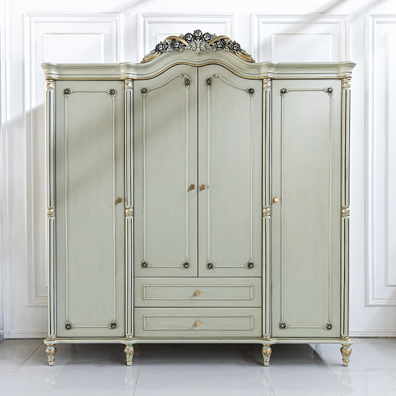 2021 New Pint Style Light Lavish Solid Wood Wardrobe Master Bedroom Upscale Eurostyle Four Doors Big Wardrobe Containing Storage Furniture 