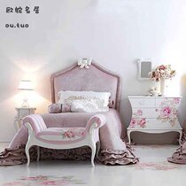 Princess bed girl bed 1 35m custom bed solid wood bed cloth bed Italian French style European Pink 1 5 leather art bed