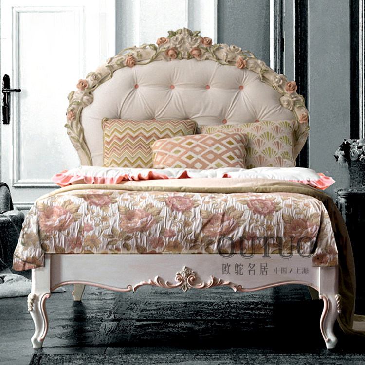 Fave Court Bed Solid Wood Engraving Princess Bed Girl New Classical Retro Colorful Ploy style to be 1 35 au style bed 