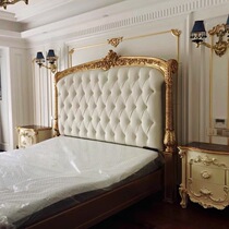 Eurostyle master bedroom with double bed French style light extravagant hand engraving full solid wood bed Wedding Bed High-end Palace Tinted Wind Villa Big Bed