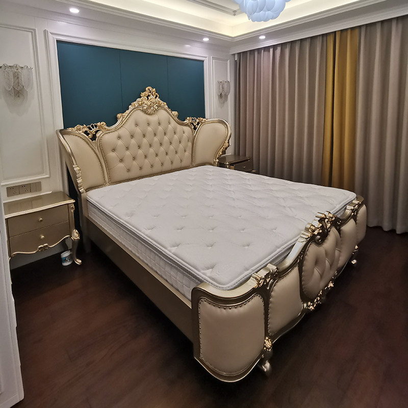 Light French style solid wood engraving beds European-style villa beds American light extravaganza 1 8m Adult main sleeper Wedding Bed Luxury Taiko bed