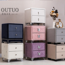 Modern simple leather art fabric bedside cabinet soft bag childrens special pure solid wood bedside cabinet is spot second delivery
