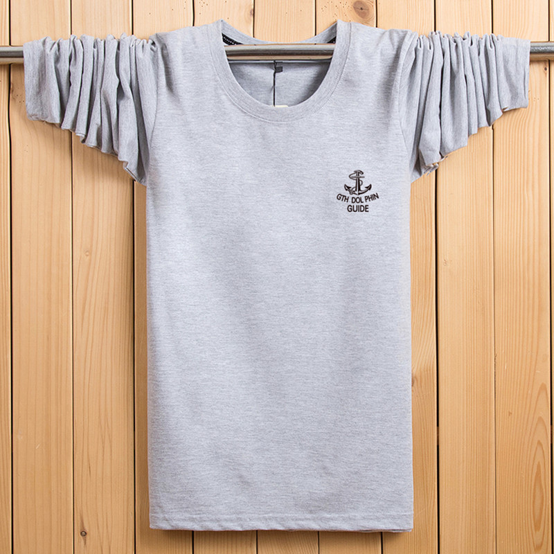 Mùa xuân và mùa thu mới áo thun nam dài tay cộng với phân bón XL cotton tròn cổ áo sơ mi trung niên áo sơ mi rộng rãi quần áo nam quần áo mùa hè nam