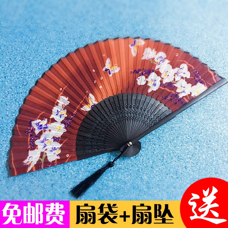 6 inch women's small fan folding fan Japanese summer folding Chinese style ancient style can dance silk fan red and so on