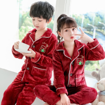 Childrens Flannel Pajamas Autumn and Winter Boys and Girls Baby Home Clothes Thickened Set Boy Children Coral Velvet