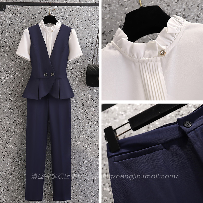 Suit Vest 2023 New Style Petite Short-Sleeved Women's Professional Suit Women's Shirt Hotel Front Desk Work Uniform Summer