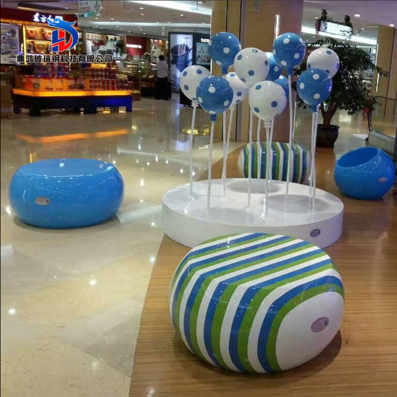 Painted Striped Glass Fiber Casual Seat Cartoon Candy Sculpture Combo Outdoor Mall Swing Piece Round Stool Rest Chair