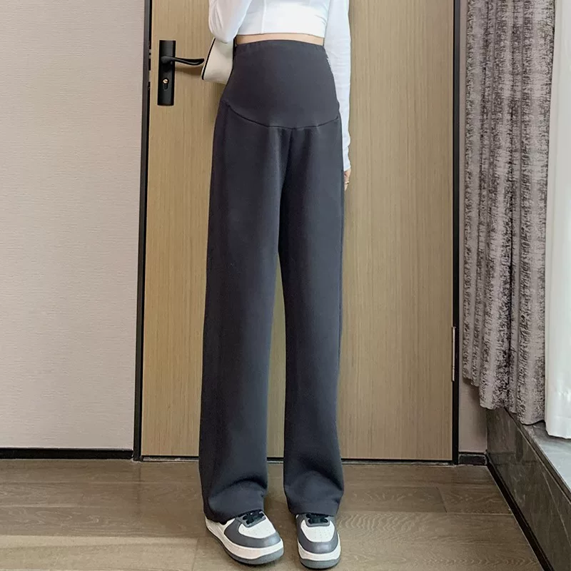 Demi-season thin trousers with belly support for pregnant, high waist, loose fit