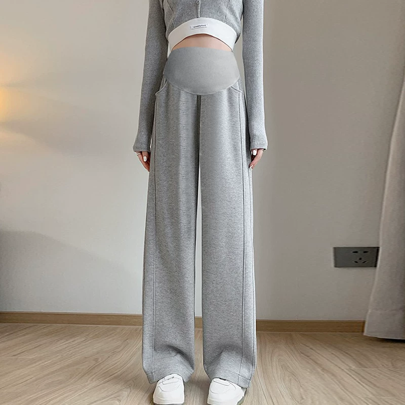 Demi-season thin trousers with belly support for pregnant, high waist, loose fit