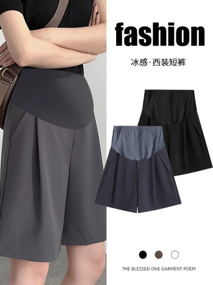 浪莎孕妇短裤夏季薄款外穿孕妇裤小个子休闲西装五分裤孕妇装夏装