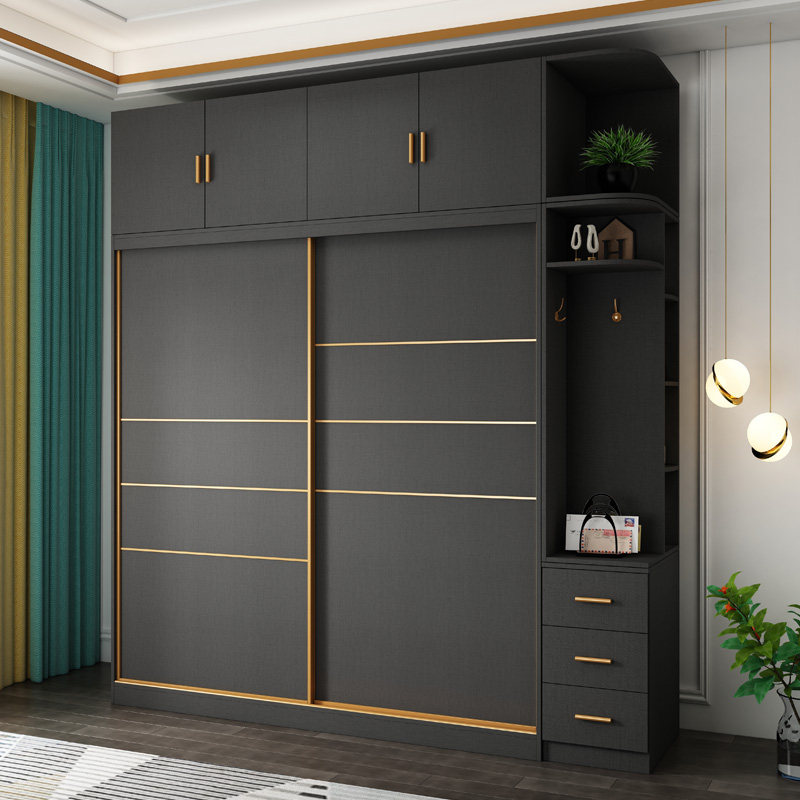 Full solid wood multi-laminate wardrobe Home Bedroom Ramen Modern minimalist light luxury upscale grey master bedroom