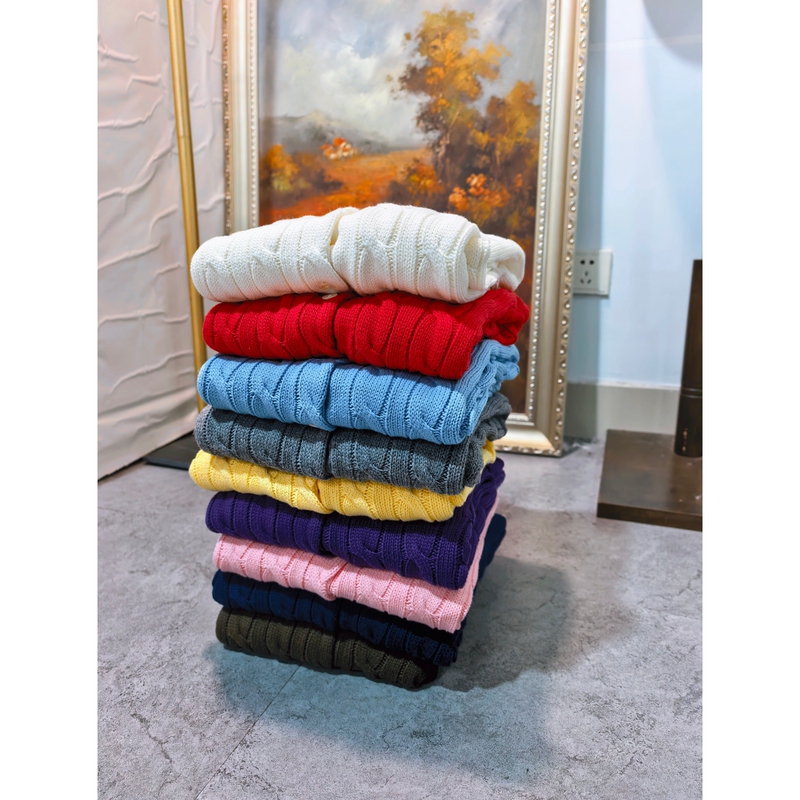 (Original) [Exclusive Product Not Available on the Market] Rl Little Horse Embroidery Macaron Classic Cable Knit 100% Cotton Knitted Cardigan