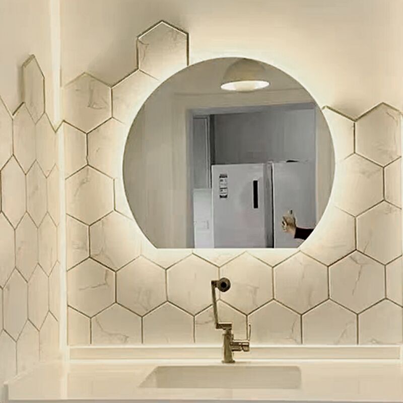Semi-smart semi-circular bathroom mirror led with light bathroom wall-mounted round mirror wall-mounted dressing table makeup mirror