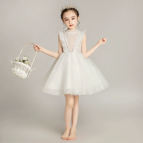 Белое платье девочки цветочницы, наряд маленькой принцессы, летний наряд для музыкальных выступлений, подарок на день рождения