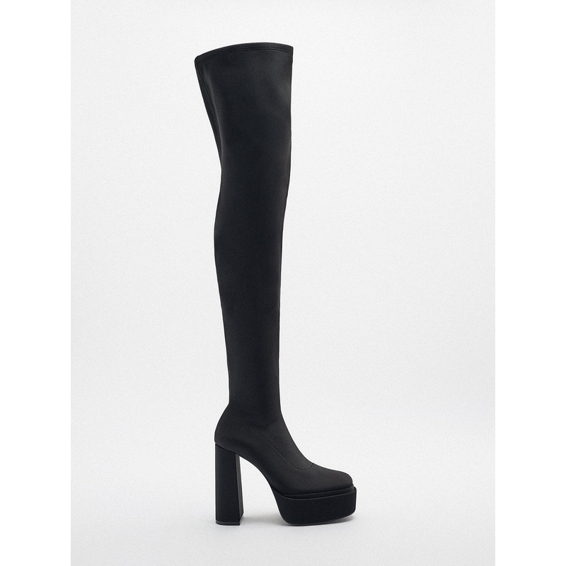 Autumn and Winter Height-Increasing Waterproof Platform Black Ultra-High Heel Chunky Heel Long Boots for Women Over-The-Knee Boots Women's Elastic Sock Boots