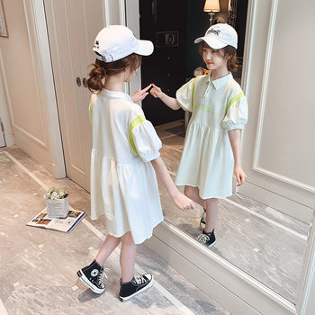 Girls summer POLO shirt dress 2022 new big children Korean version short-sleeved foreign style shirt collar sweater dress tide