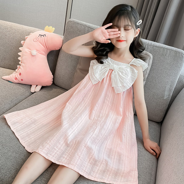 Girls summer suspenders nightdress big children pure cotton sleeveless strapless thin section little girl princess dress home service pajamas